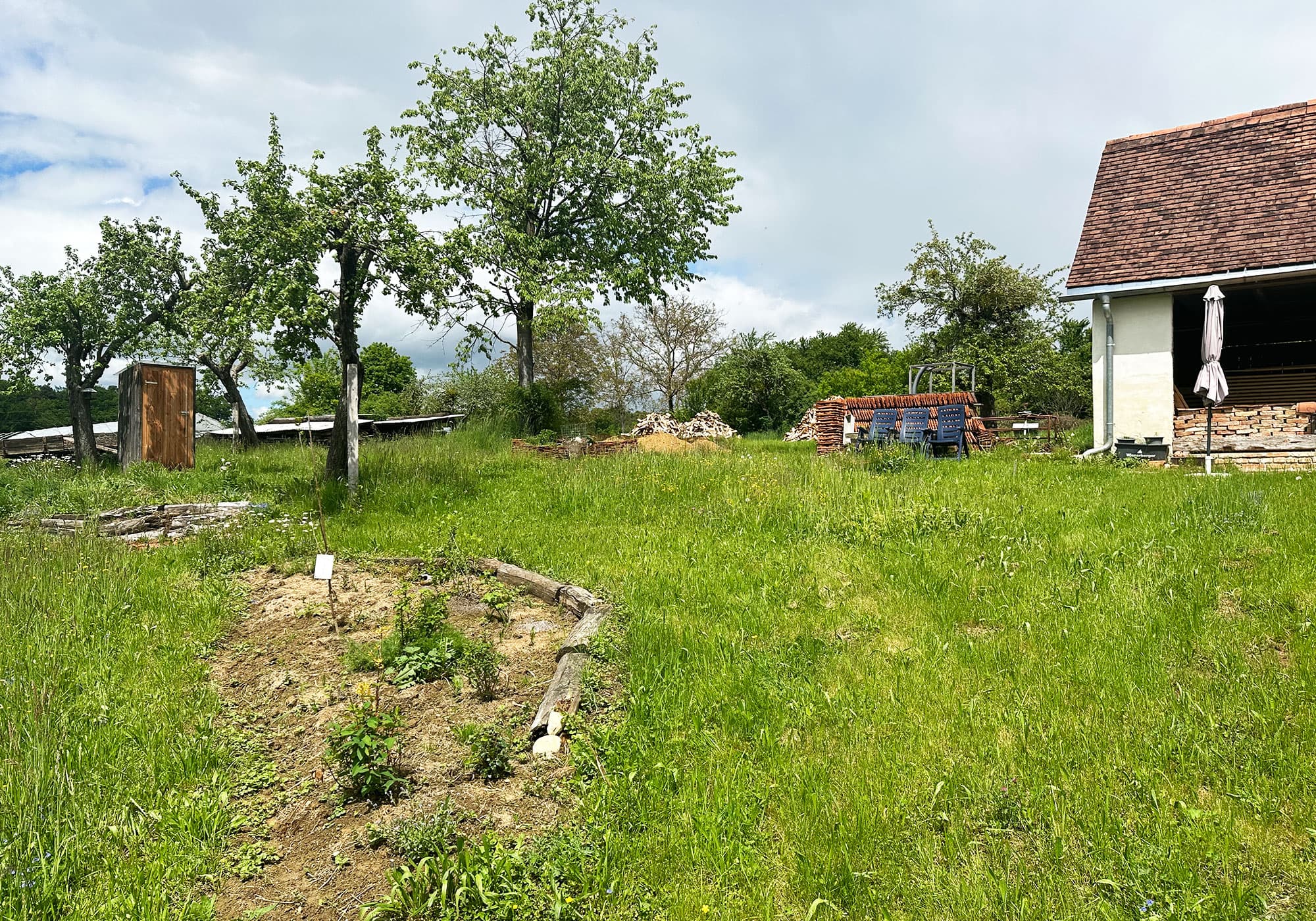 Garten und Streuobstwiese mit Blick aufs Haus